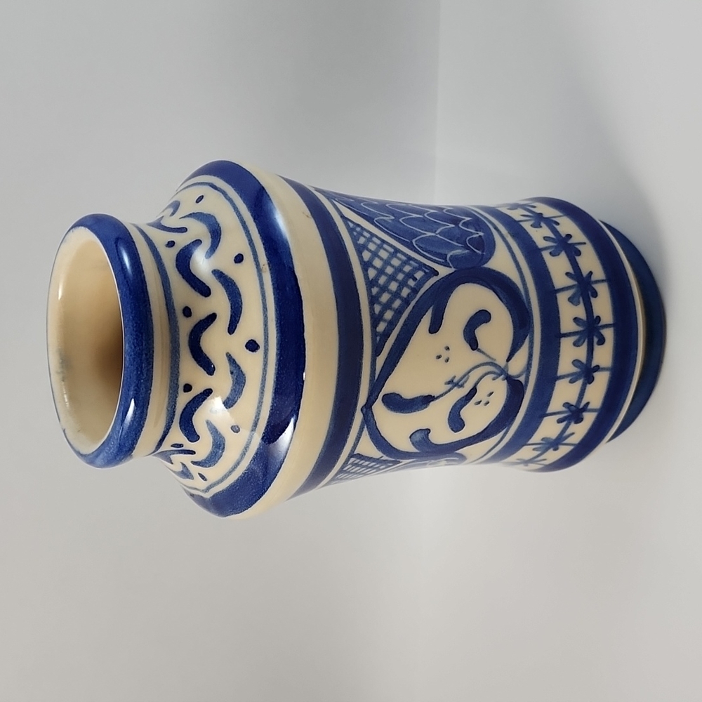 Vintage Blue and Tan Pottery Vase